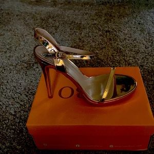 Rose gold wide platform sandal